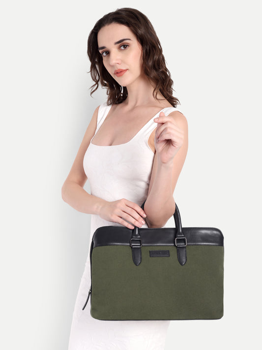 Raynor Atelier Vegan Leather Laptop Bag - Olive Grove