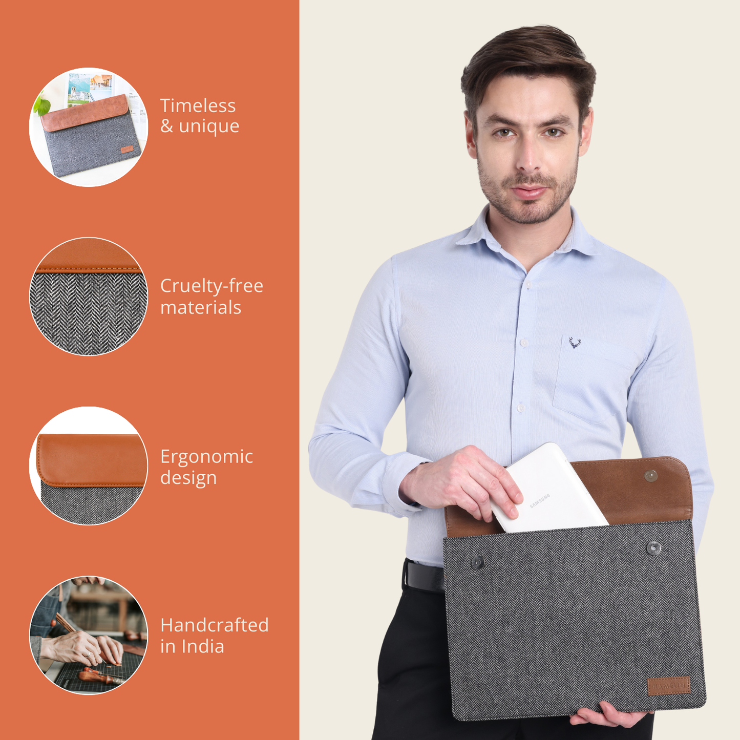 Zeus Flap & Avante Journal Grey Herringbone Gift Combo Set