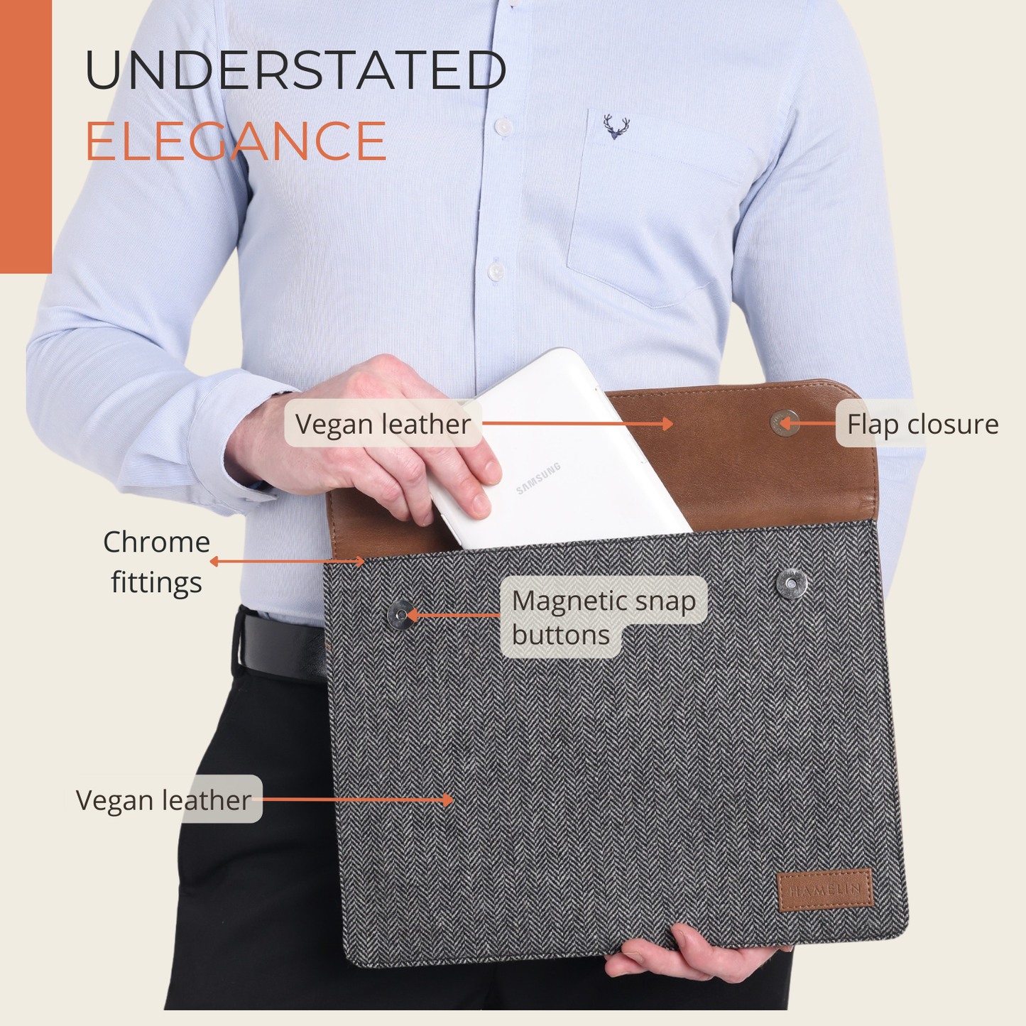 Zeus Flap & Avante Journal Grey Herringbone Gift Combo Set