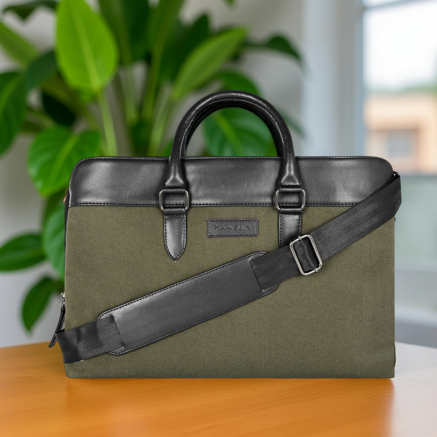Raynor Atelier Vegan Leather Laptop Bag - Olive Grove