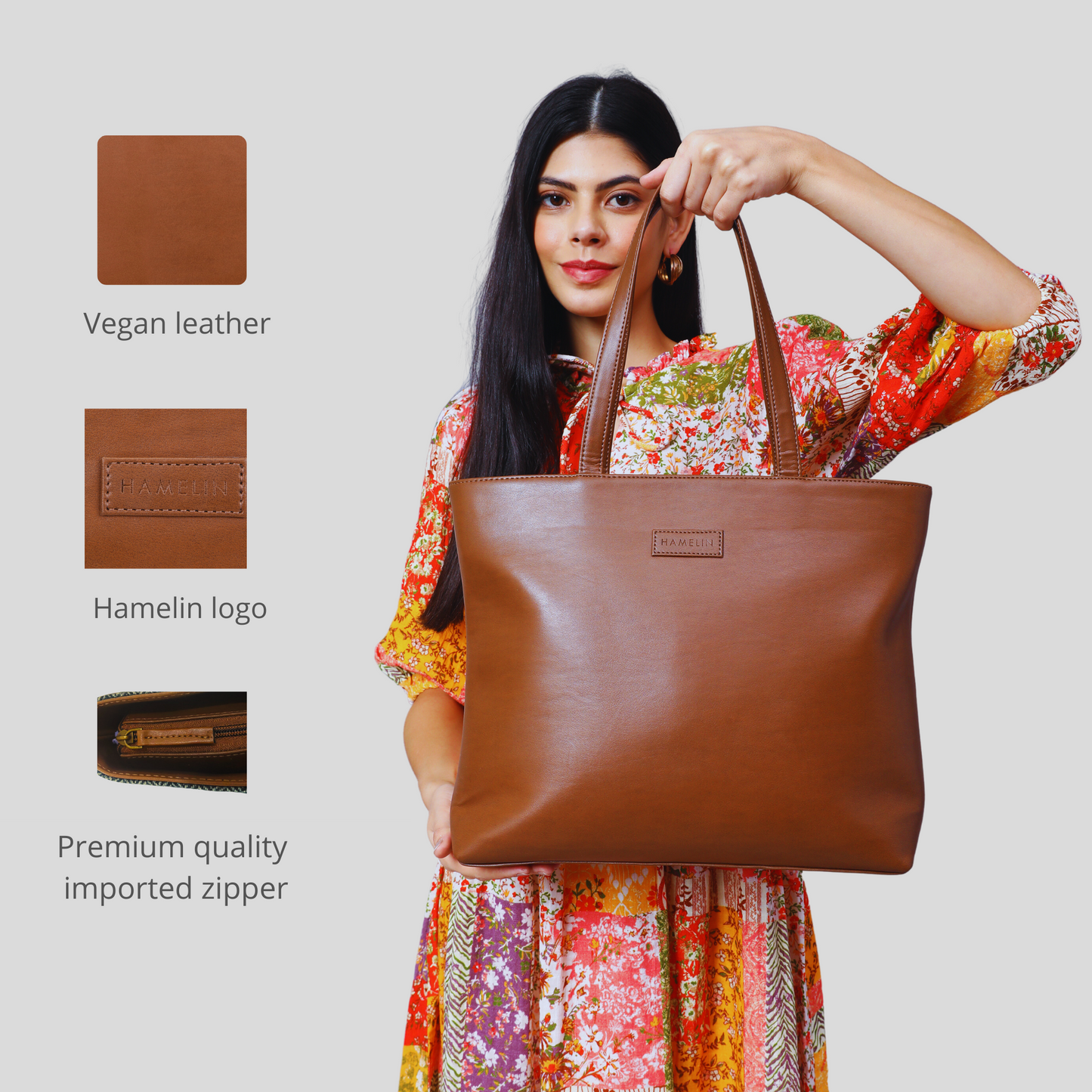 Tweed Work Tote for Women (Plain Brown) - Sample Sale