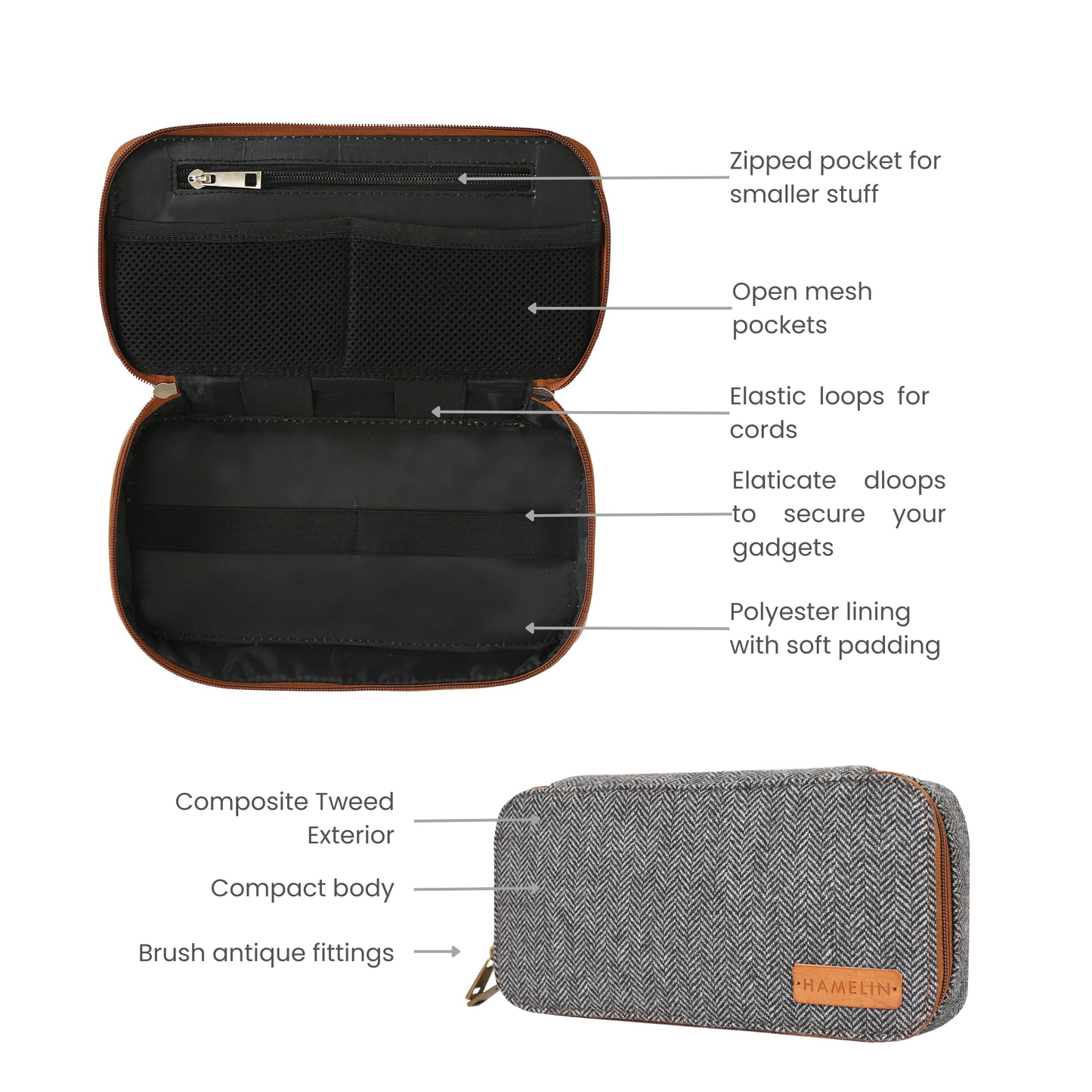 Oslo Tech Organiser Grey Herringbone