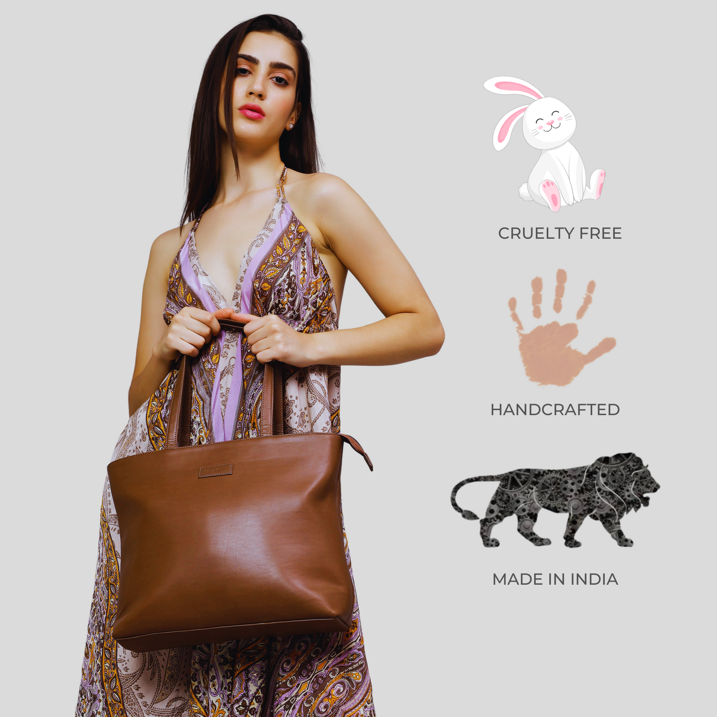 Tweed Work Tote for Women (Plain Brown) - Sample Sale