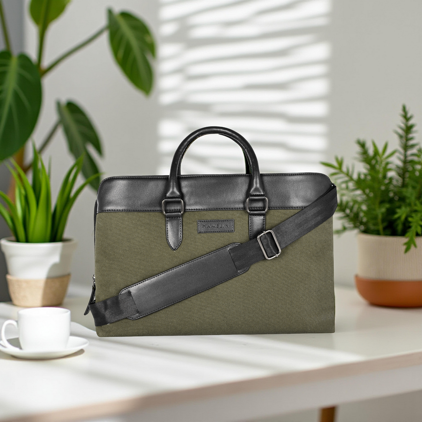 Raynor Atelier Vegan Leather Laptop Bag - Olive Grove
