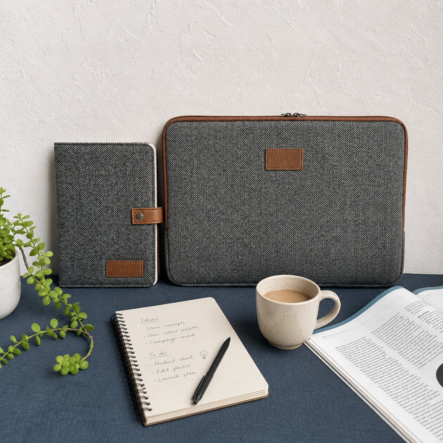 The Boardroom Gift Set (Zeus Laptop Sleeve & Journal - Grey Herringbone)