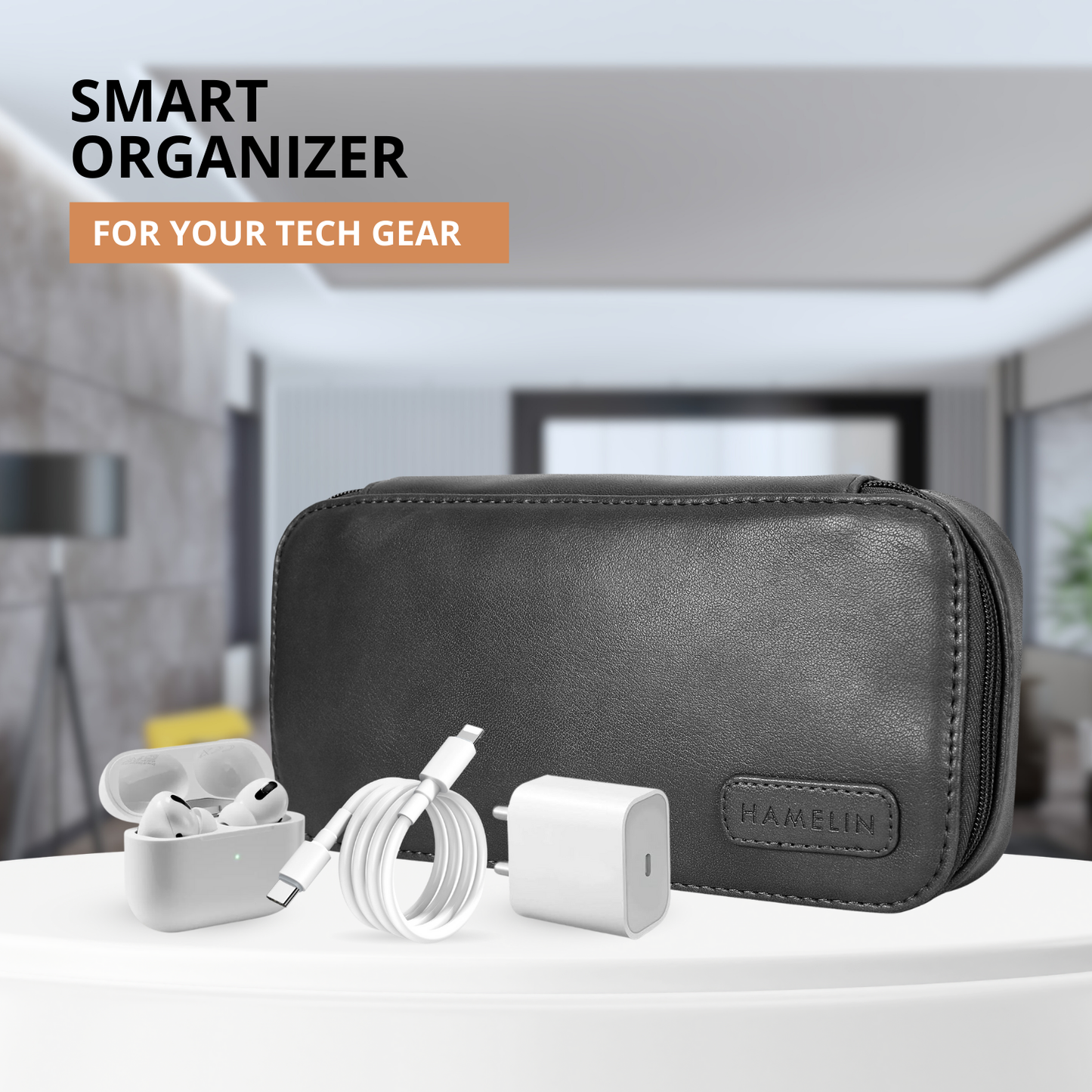 Oslo Tech Organiser Grey Herringbone