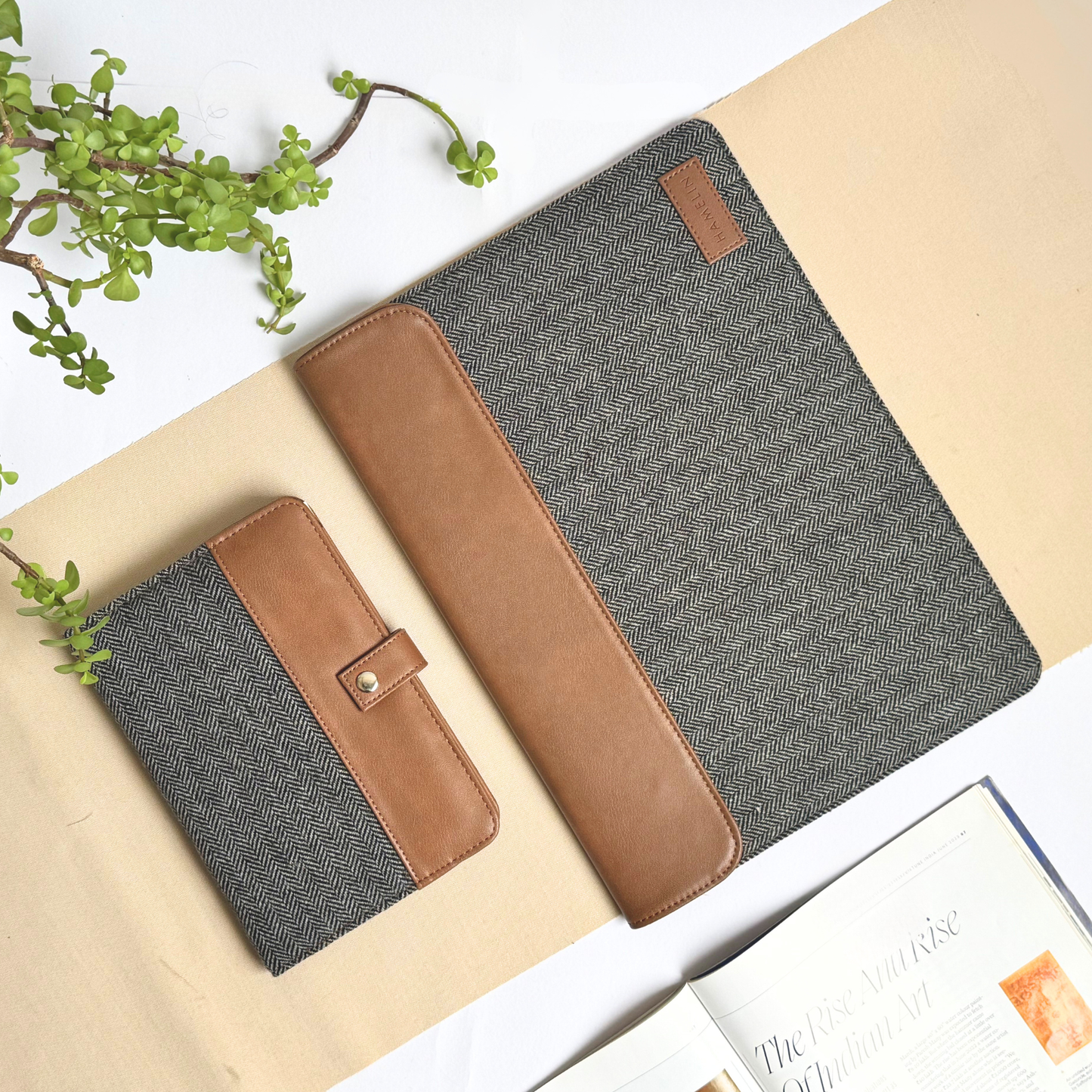 Zeus Flap & Avante Journal Grey Herringbone Gift Combo Set