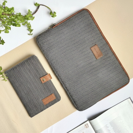 The Boardroom Gift Set (Zeus Laptop Sleeve & Journal - Grey Herringbone)