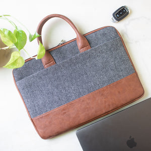 Theo Sleek Laptop Bag (Grey Herringbone) - SAMPLE SALE