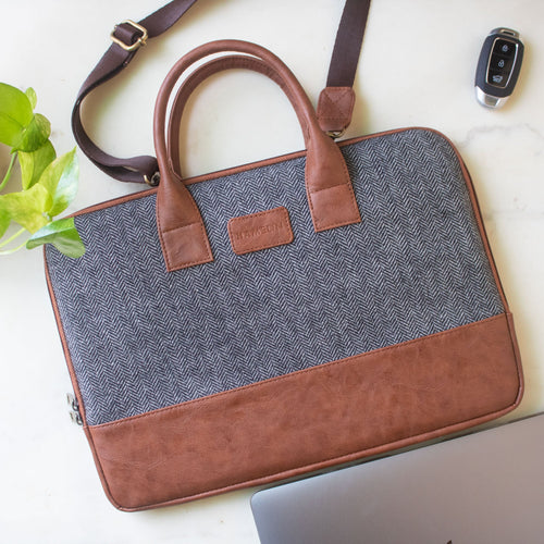 Theo Sleek Laptop Bag (Grey Herringbone) - SAMPLE SALE