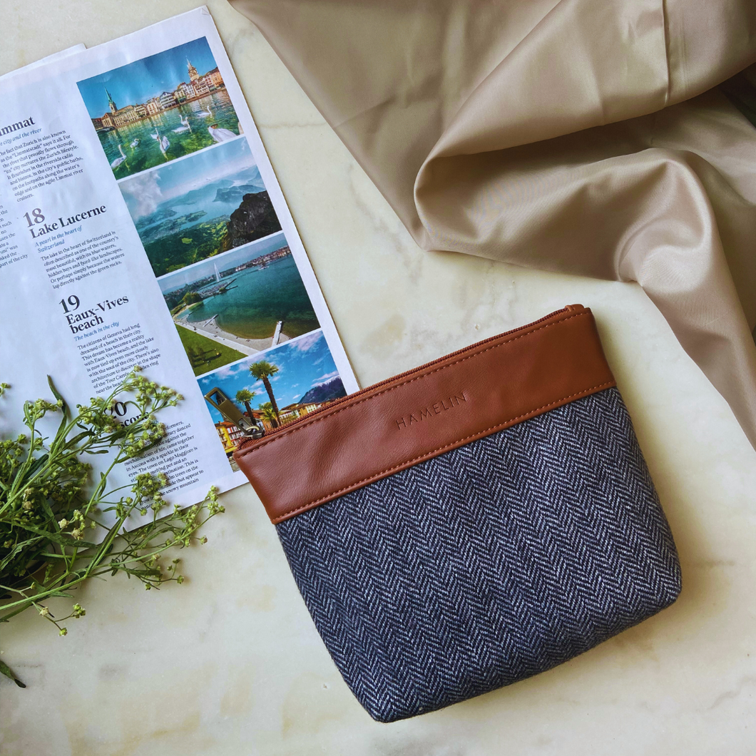 Essentials Travel Pouch ( Grey Herringbone)