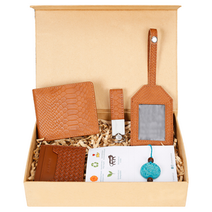 Rakhi Gift Set for Brother_ Essential (Mens Wallet, Mini Card wallet, Luggage tag, keychain,Florakhi, Happy Rakhi Card)