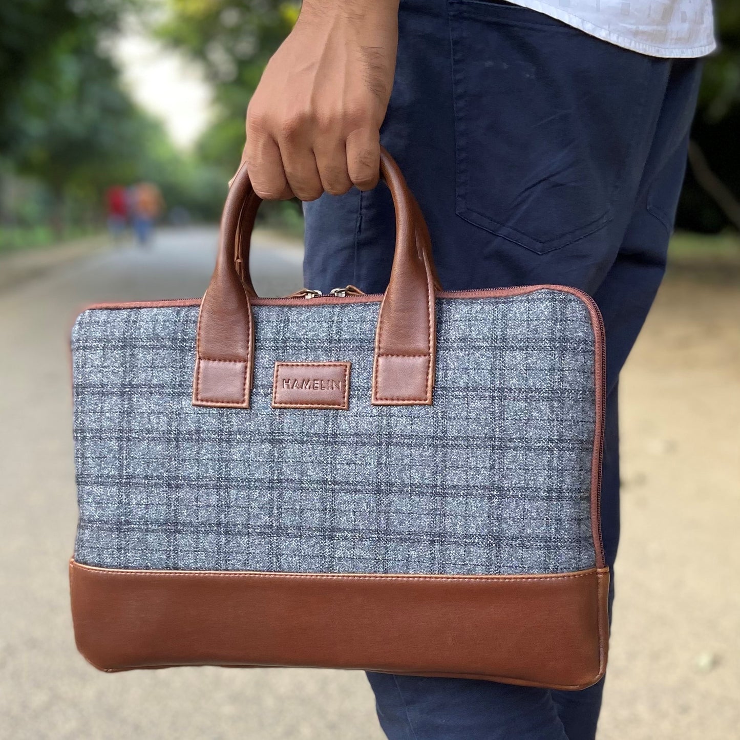 Elon Laptop Sleeve - Grey Overcheck Twill