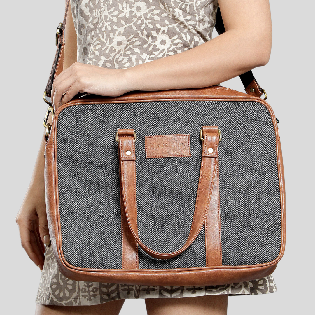 Classic Laptop Bag (Grey Herringbone)