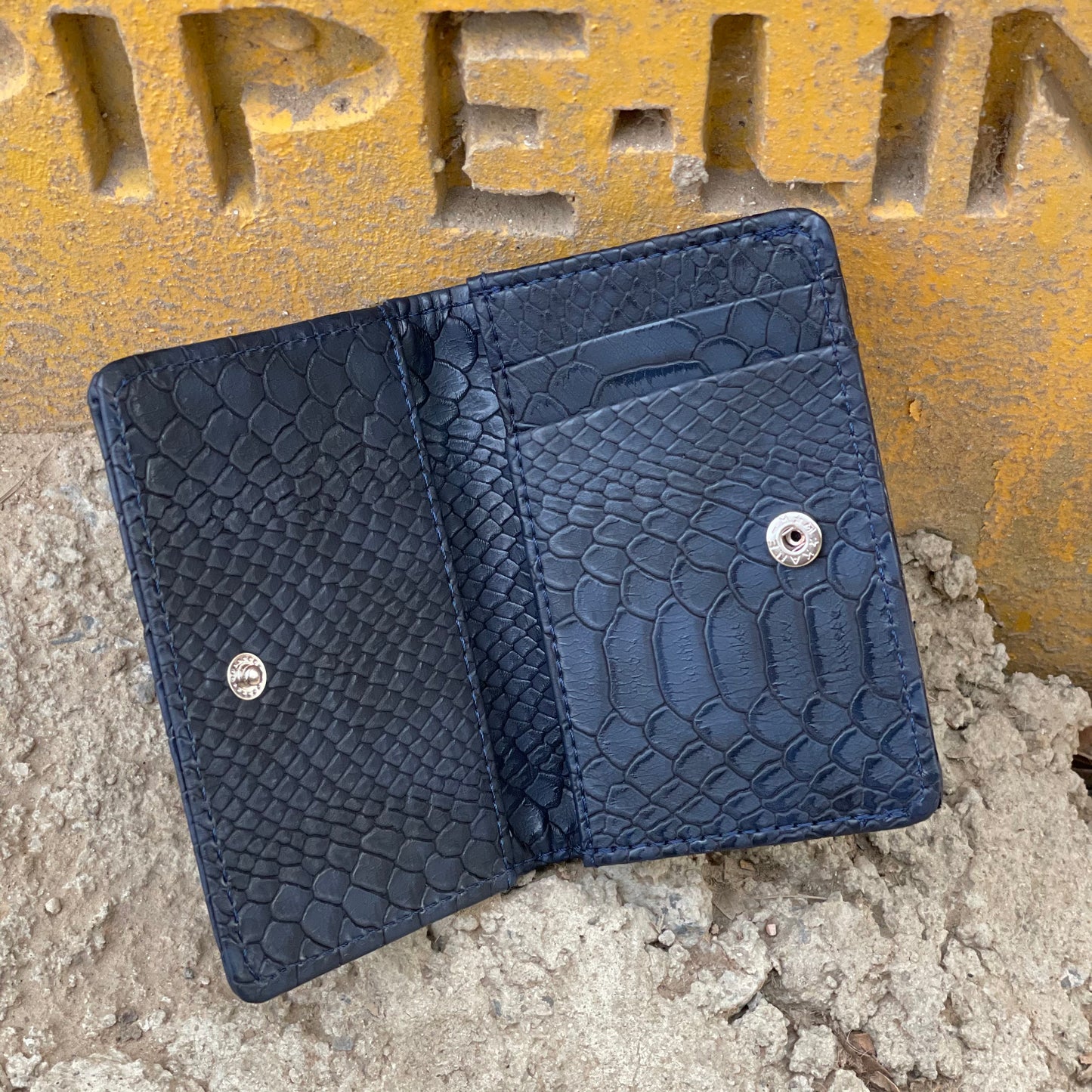 Slim Card Wallet - Navy Blue Croc