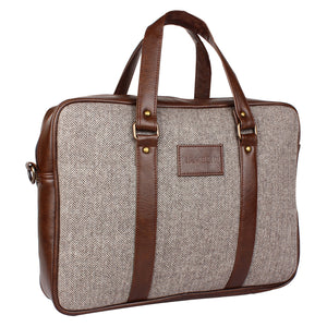 Tawny Herringbone - Tweed and Vegan Leather Laptop Bag