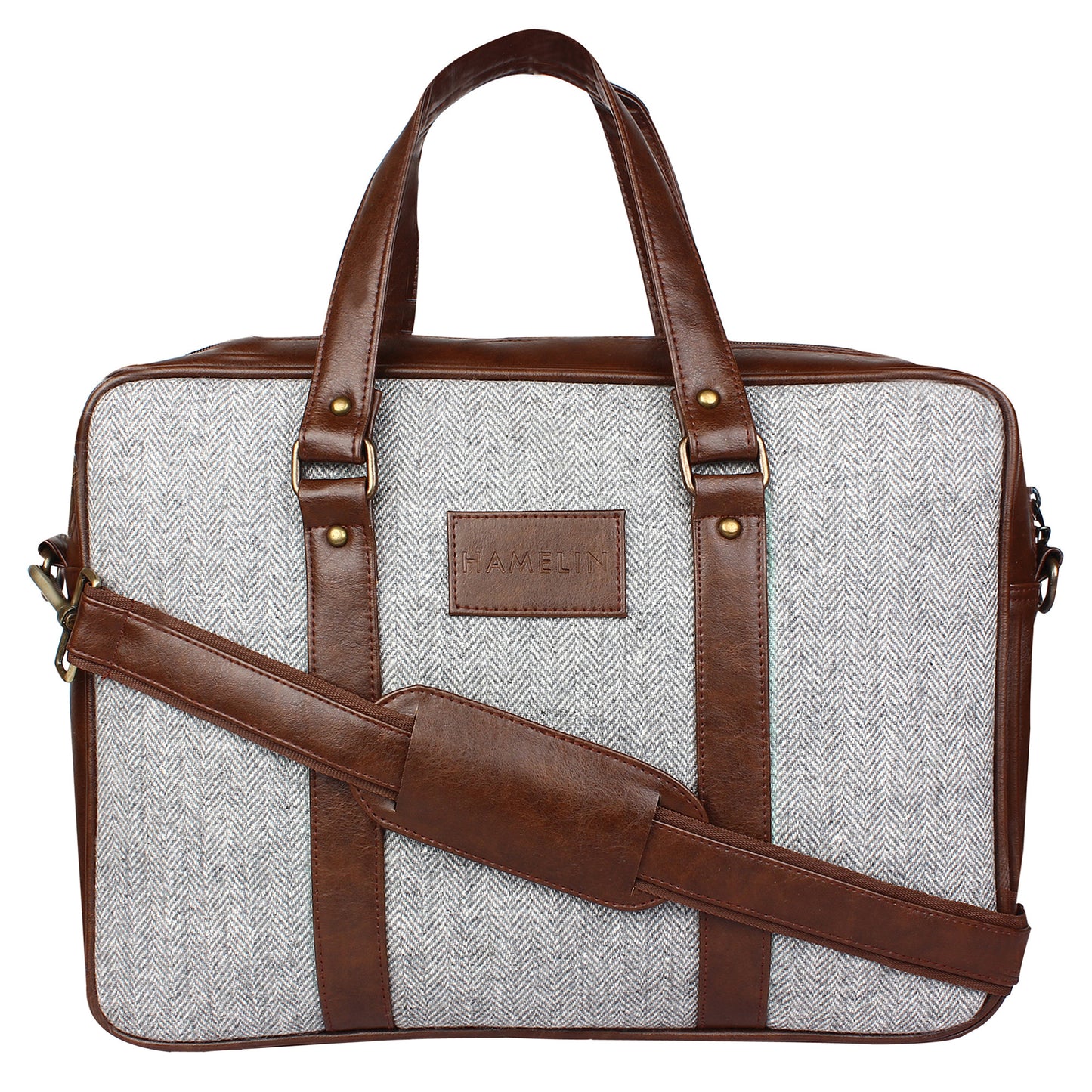 Flint Herringbone - Tweed and Vegan Leather Laptop Bag