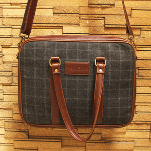 Charcoal Twill - Tweed and Vegan Leather Laptop Bag - SAMPLE SALE