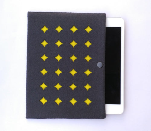 gray and yellow ipad sleeve