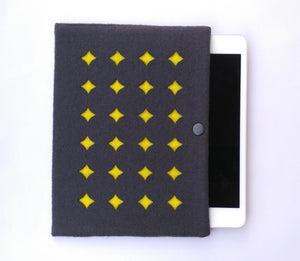 gray and yellow ipad sleeve