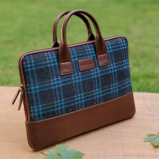 Elon Laptop Sleeve - Blue Tartan Twill sample sale