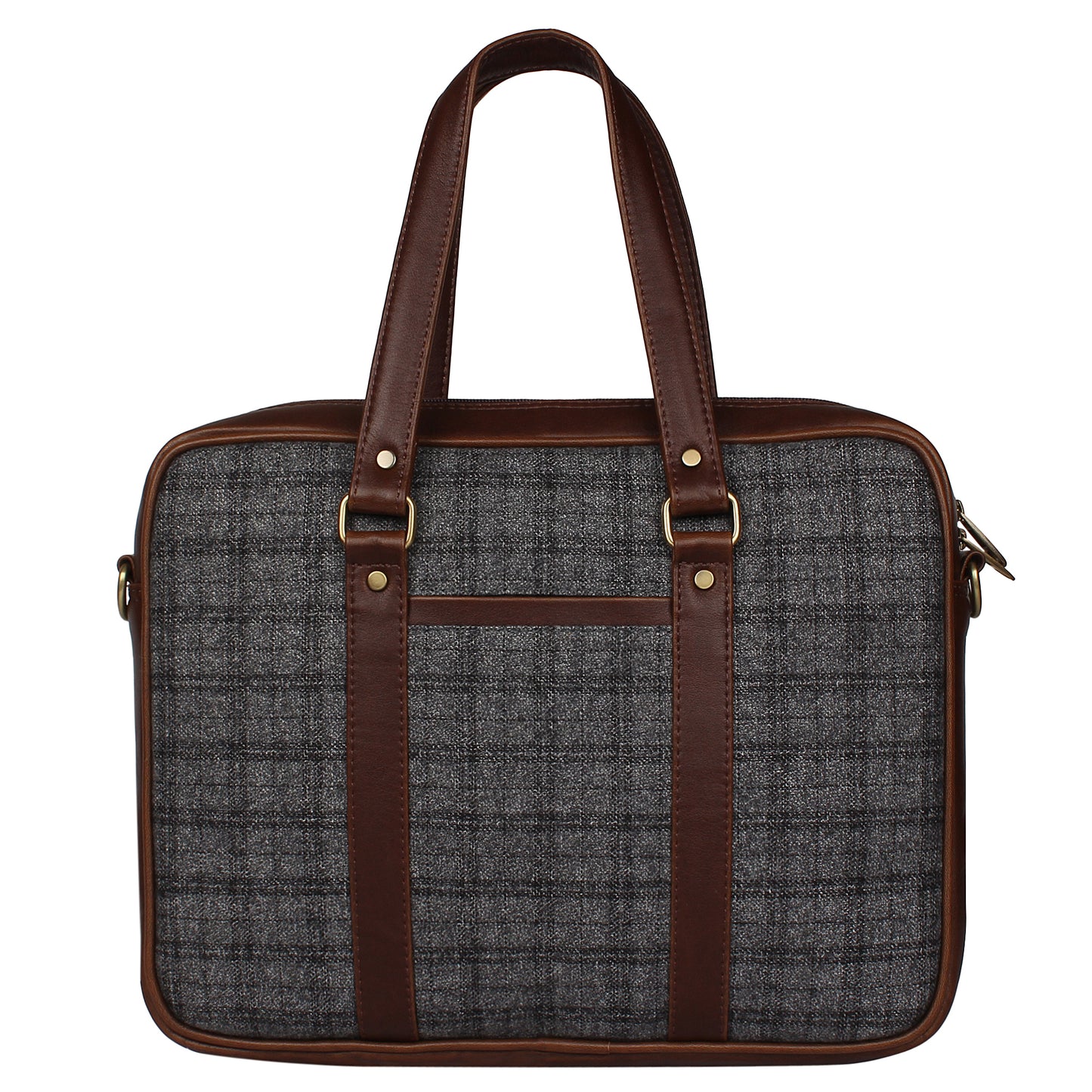 Grey Overcheck Twill - Tweed and Vegan Leather Laptop Bag