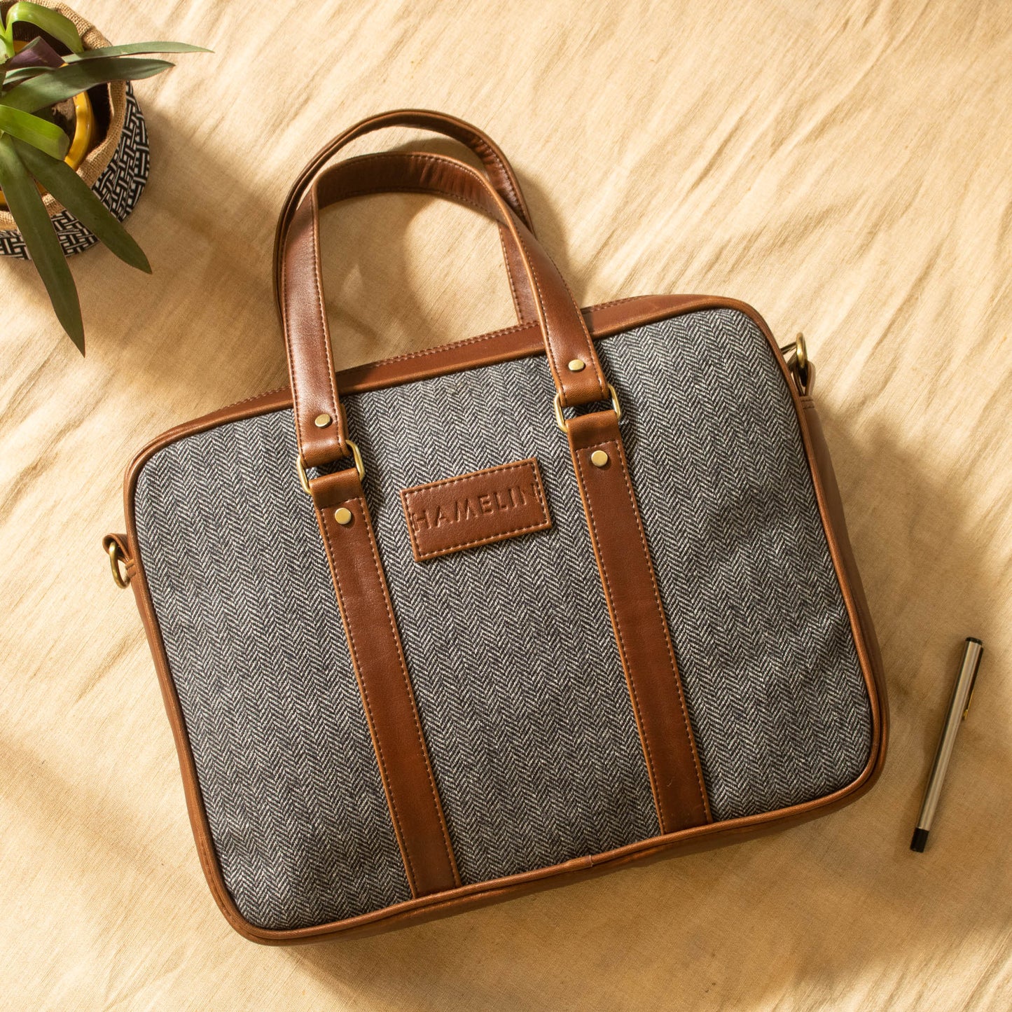 Classic Laptop Bag (Grey Herringbone)