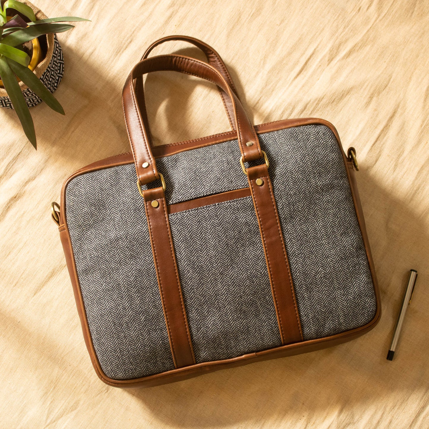 Classic Laptop Bag (Grey Herringbone)