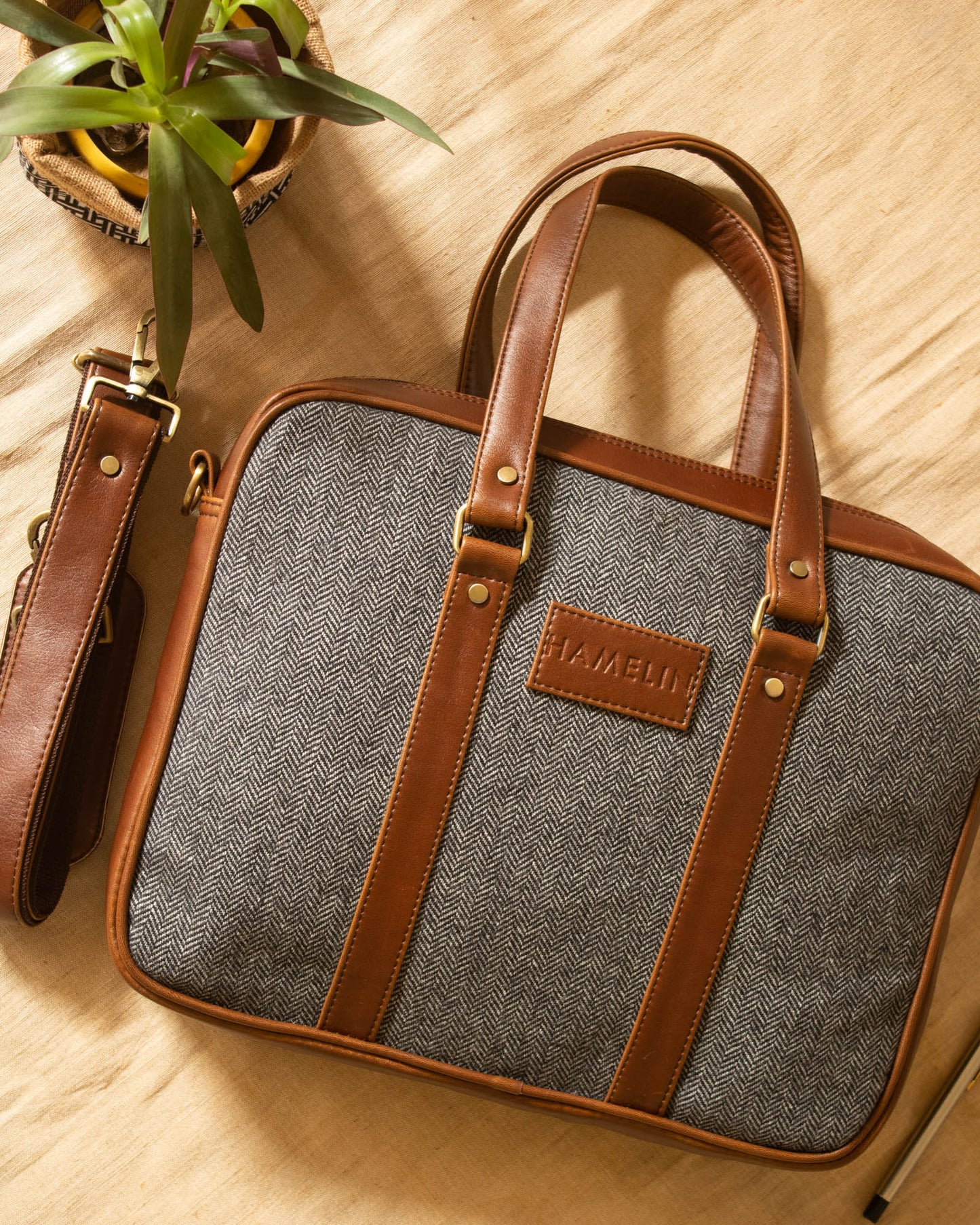 Classic Laptop Bag (Grey Herringbone)