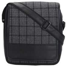 Grey Overcheck Twill - Tweed and Vegan Leather Messenger Bag