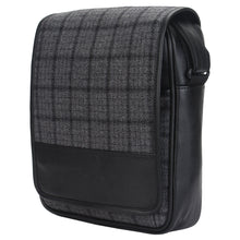 Grey Overcheck Twill - Tweed and Vegan Leather Messenger Bag
