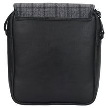 Grey Overcheck Twill - Tweed and Vegan Leather Messenger Bag