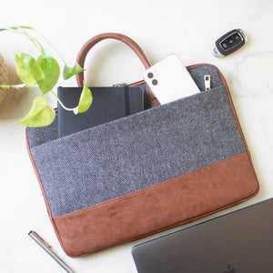 Theo Sleek Laptop Bag (Grey Herringbone)