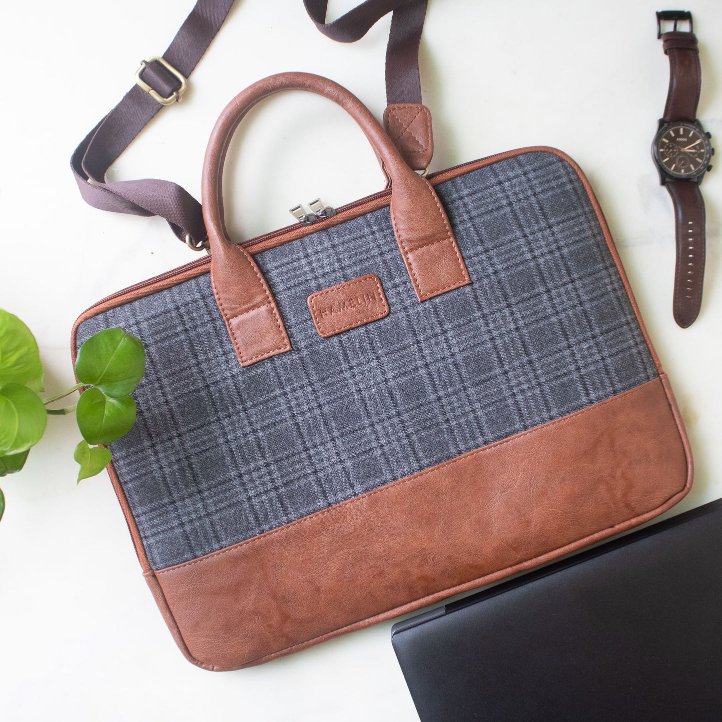 Theo Sleek Laptop Bag (Mink Grey Twill)