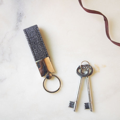 Tweed Keychain (Grey Herringbone)