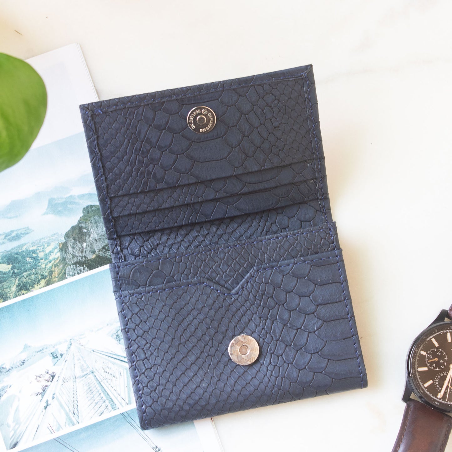 Mega Card Wallet - Navy Blue Croc