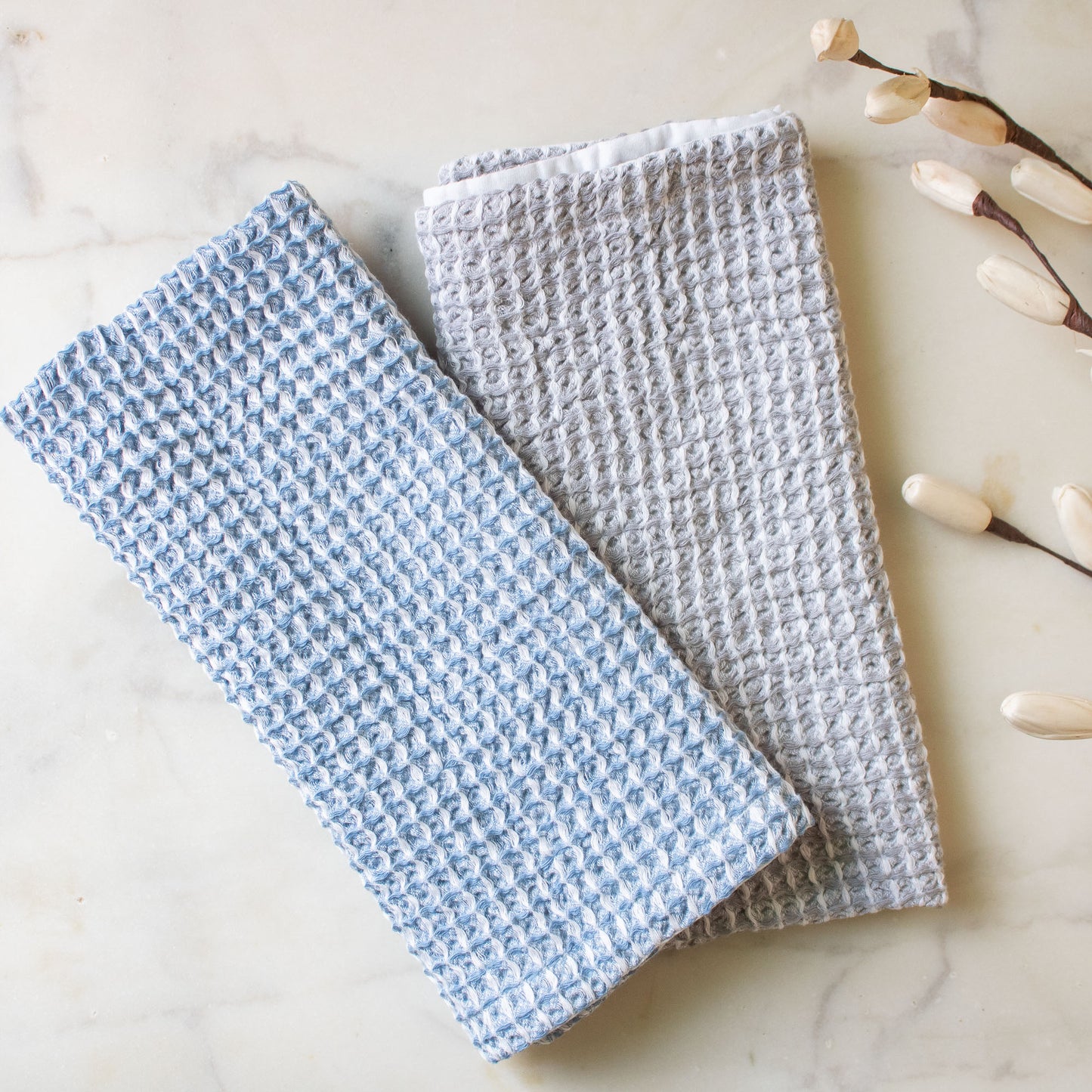 The Ezra Hand Towels (Set of two) - Pewter Grey & Sky Blue