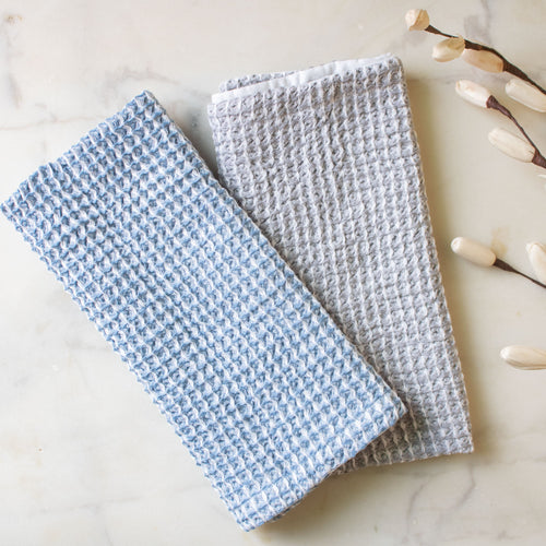 The Ezra Hand Towels (Set of two) - Pewter Grey & Sky Blue