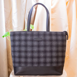 Tweed Work Tote for Women (Slate Grey Twill - Black)