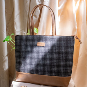 Tweed Work Tote for Women (Slate Grey Twill - Tan)