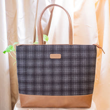 Tweed Work Tote for Women (Slate Grey Twill - Tan)