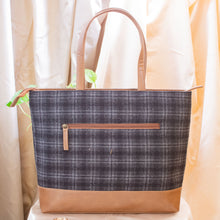 Tweed Work Tote for Women (Slate Grey Twill - Tan)