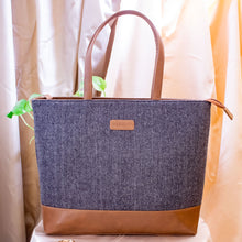 Tweed Work Tote for Women (Grey Herringbone)