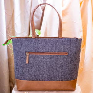 Tweed Work Tote for Women (Grey Herringbone)