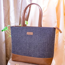 Tweed Work Tote for Women (Grey Herringbone)