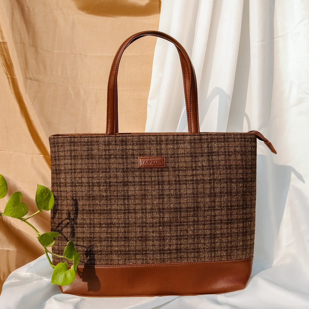 Tweed Work Tote for Women (Pecan Check Twill)