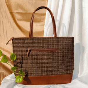 Tweed Work Tote for Women (Pecan Check Twill)