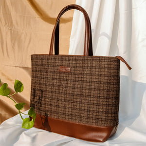 Tweed Work Tote for Women (Pecan Check Twill)