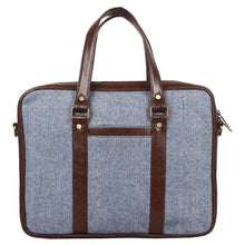 Steel Blue Herringbone - Tweed and Vegan Leather Laptop Bag