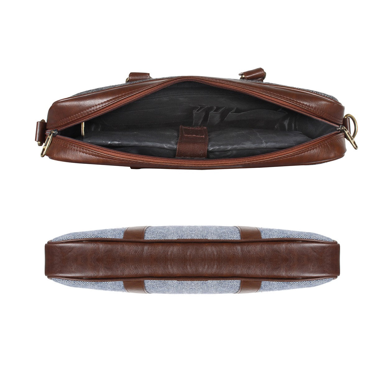 Steel Blue Herringbone - Tweed and Vegan Leather Laptop Bag